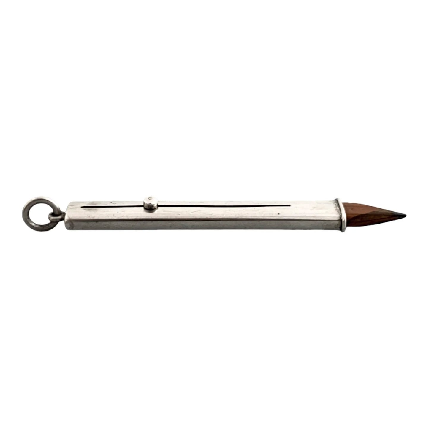 Edwardian Sampson Mordan sterling silver carpenter’s sliding push pencil with bale for necklace