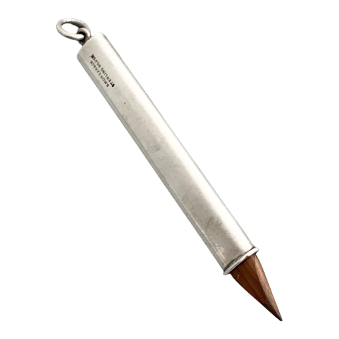 Edwardian Sampson Mordan sterling silver carpenter’s sliding push pencil with bale for necklace