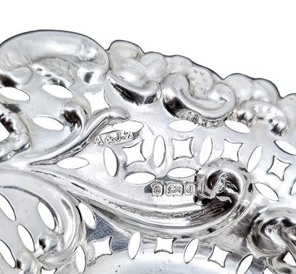 Edwardian sterling silver heart-shaped bonbon dish with bows
