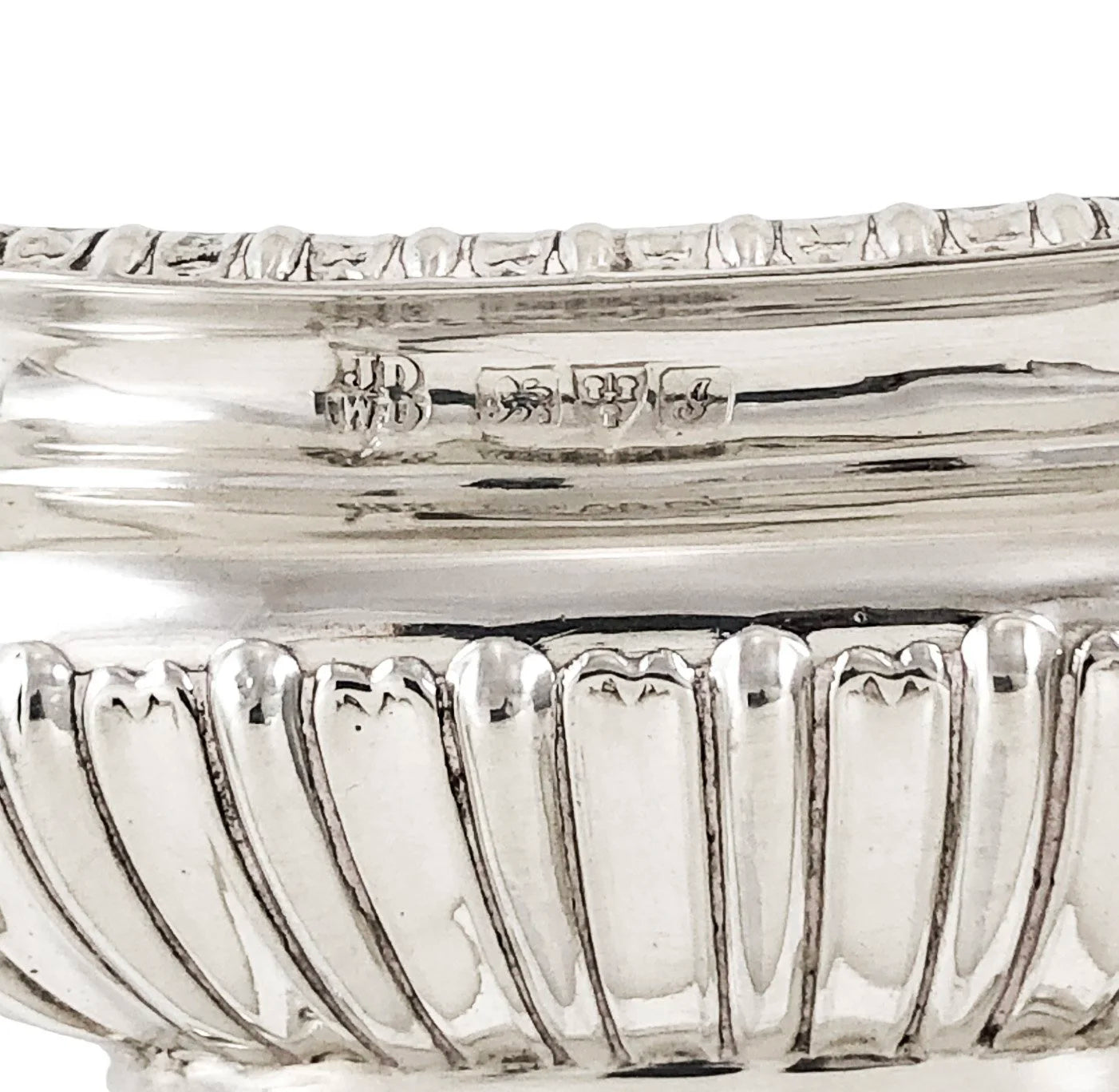 Edwardian Chester sterling silver fluted condiment set - mustard pot, salt and pepperette