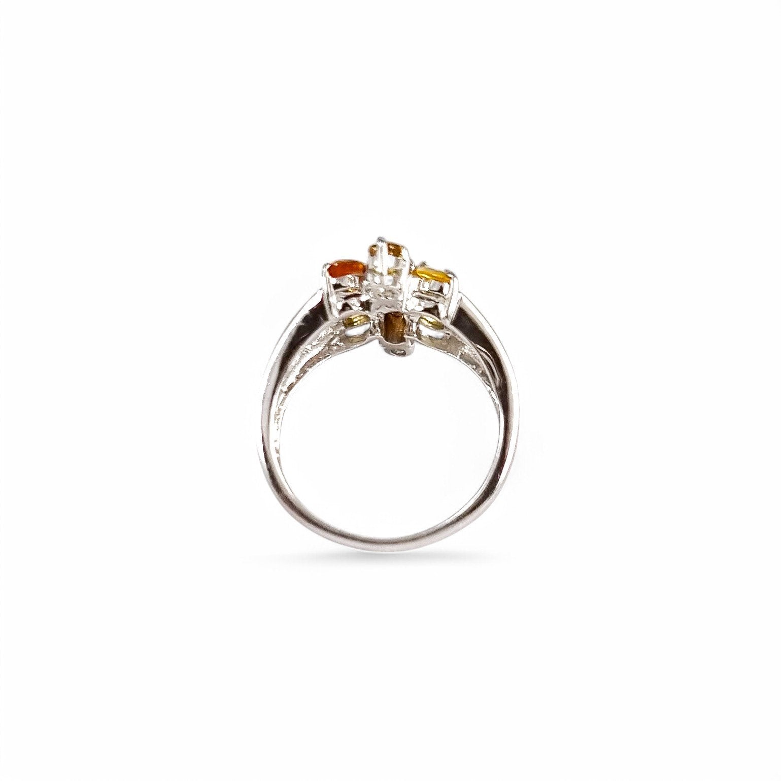 2ct multicolour sapphire 9ct white gold cluster ring, six-colour floral design, N 1/2