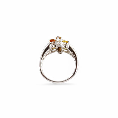 2ct multicolour sapphire 9ct white gold cluster ring, six-colour floral design, N 1/2