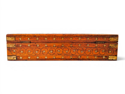 Victorian walnut piqué glove box with lock and key