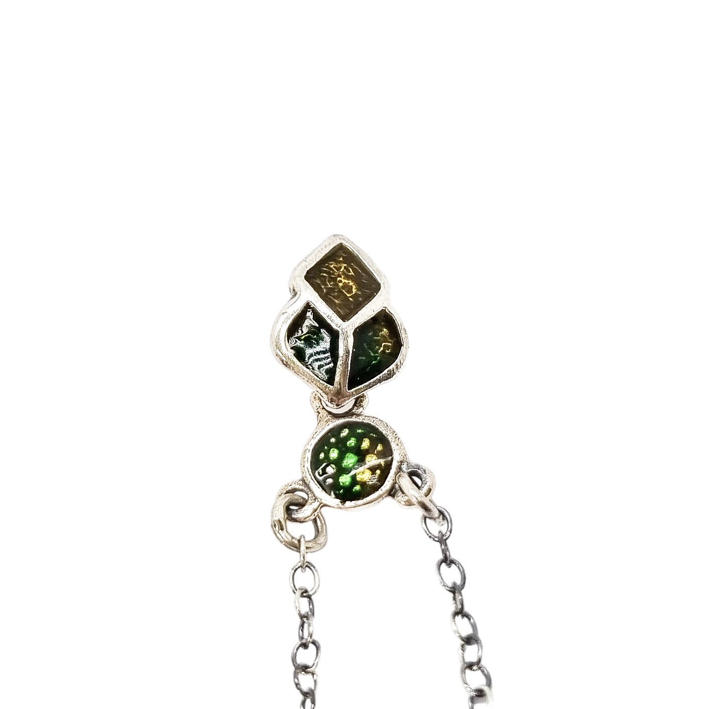 Art Nouveau sterling silver green and yellow enamel lavaliere openwork pendant