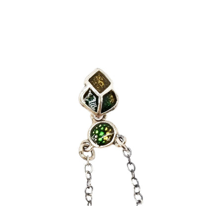 Art Nouveau sterling silver green and yellow enamel lavaliere openwork pendant