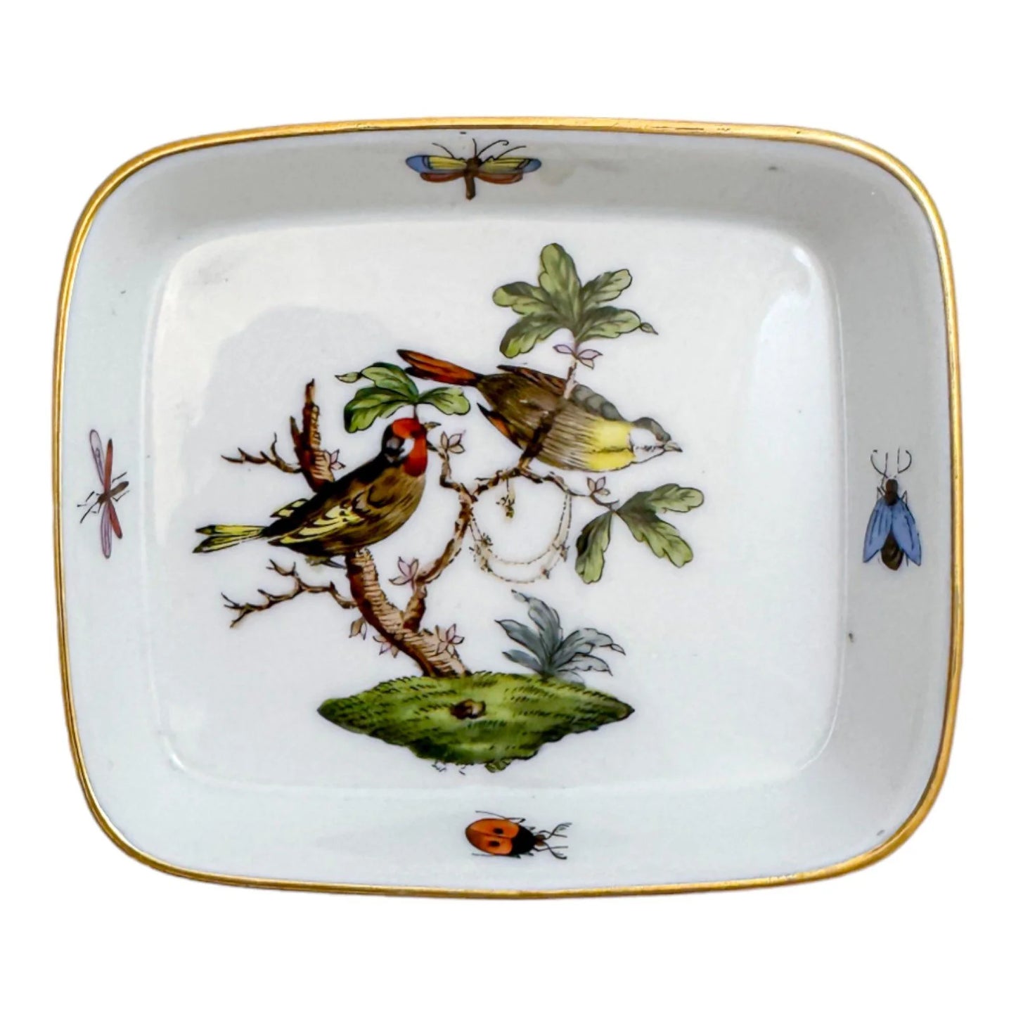 Vintage Hungarian Herend porcelain pair trinket / pin dish, Rotschild bird pattern