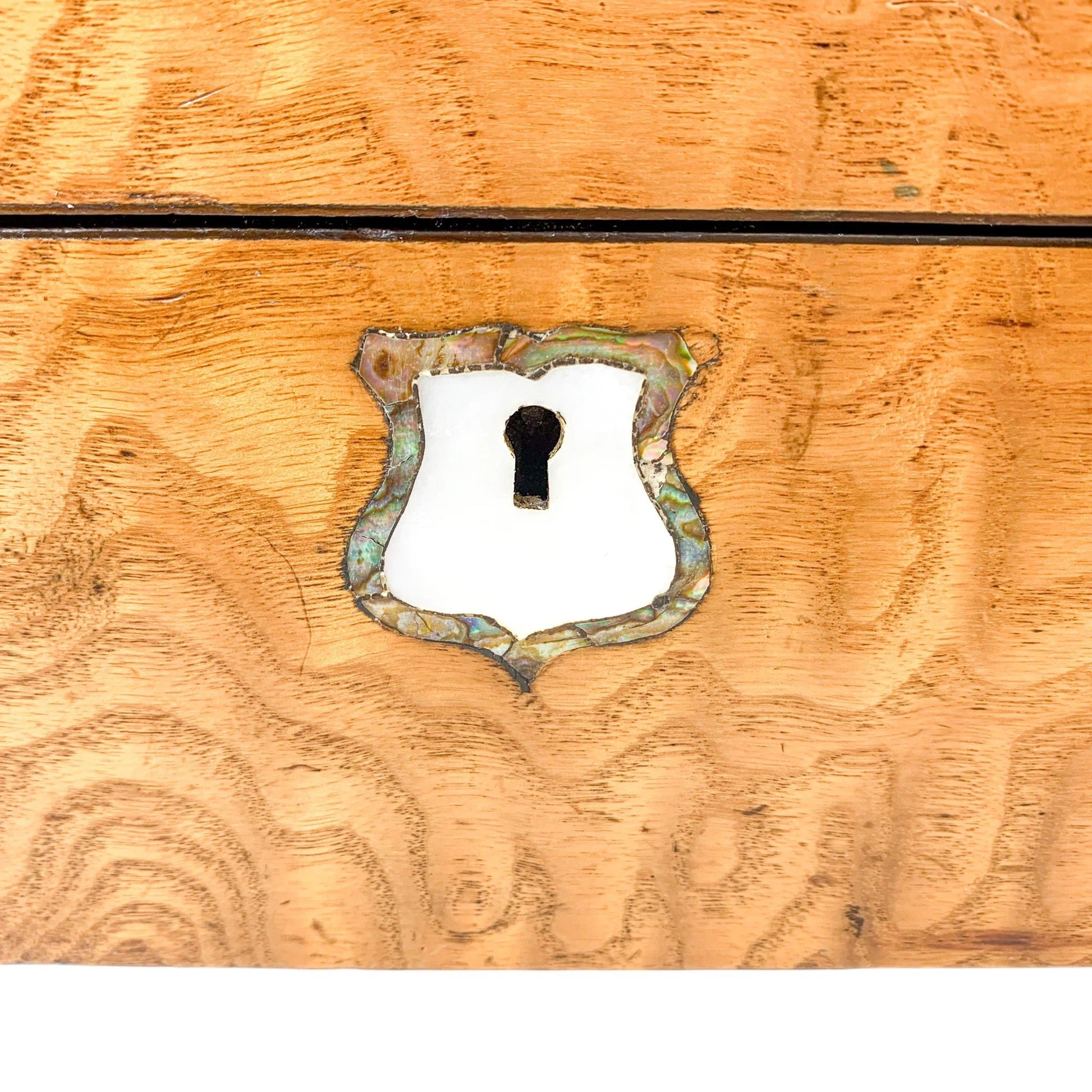 Victorian burr walnut jewellery workbox with lift-out tray and mother of pearl escutcheon