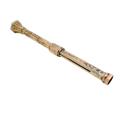 Victorian 9ct rose gold agate seal top hexagonal propelling pencil, engraved with flowers