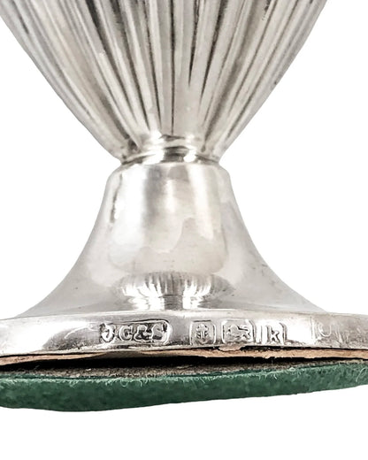 Edwardian Chester sterling silver fluted condiment set - mustard pot, salt and pepperette