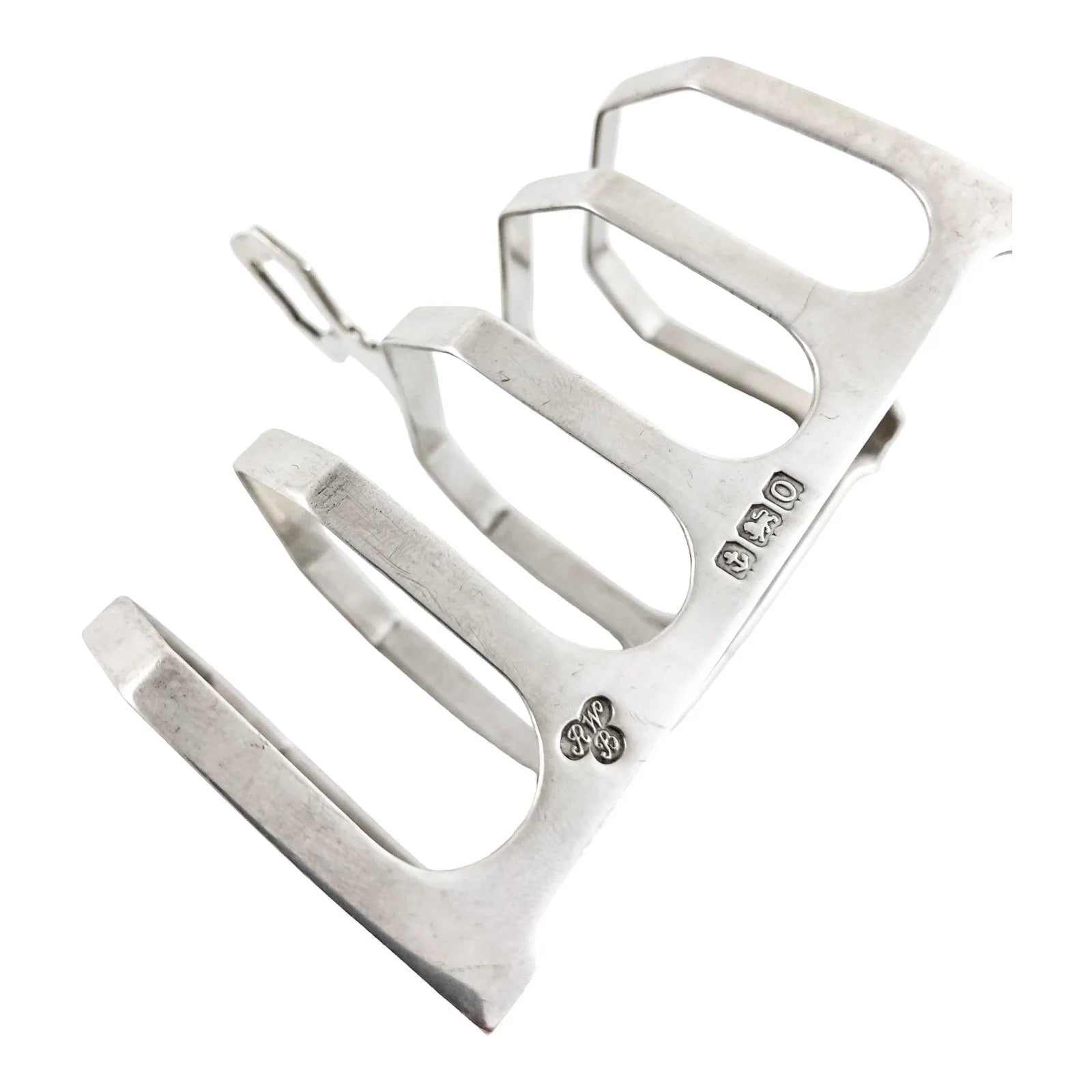 Harrods sterling silver Art Deco 5-bar toast rack with 4 slots