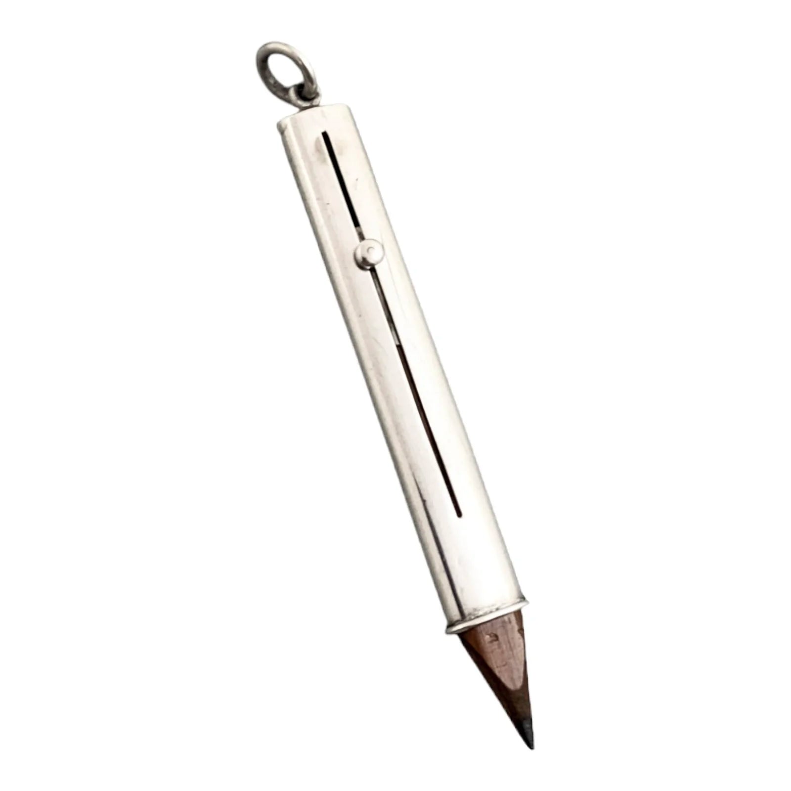 Edwardian Sampson Mordan sterling silver carpenter’s sliding push pencil with bale for necklace