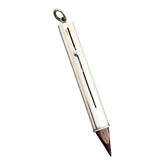 Edwardian Sampson Mordan sterling silver carpenter’s sliding push pencil with bale for necklace