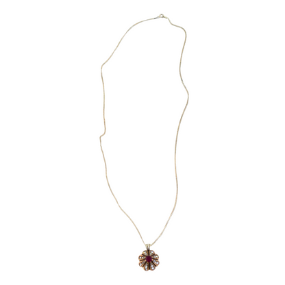 Renaissance style sterling silver cluster floral drop pendant necklace, ruby and paste