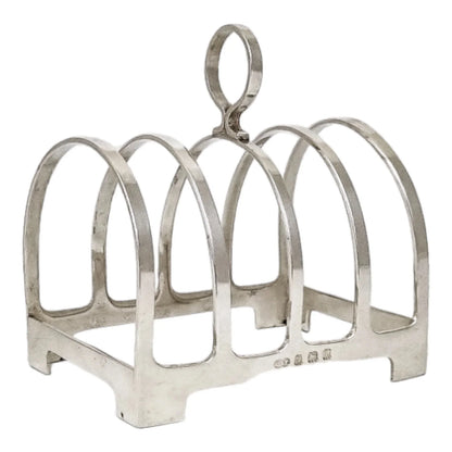 Art Deco sterling silver bachelor's 5-bar toast / letter rack with 4 slots
