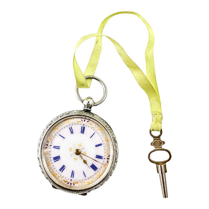 Working late 19th century Swiss 935 silver & enamel ladies pocket watch