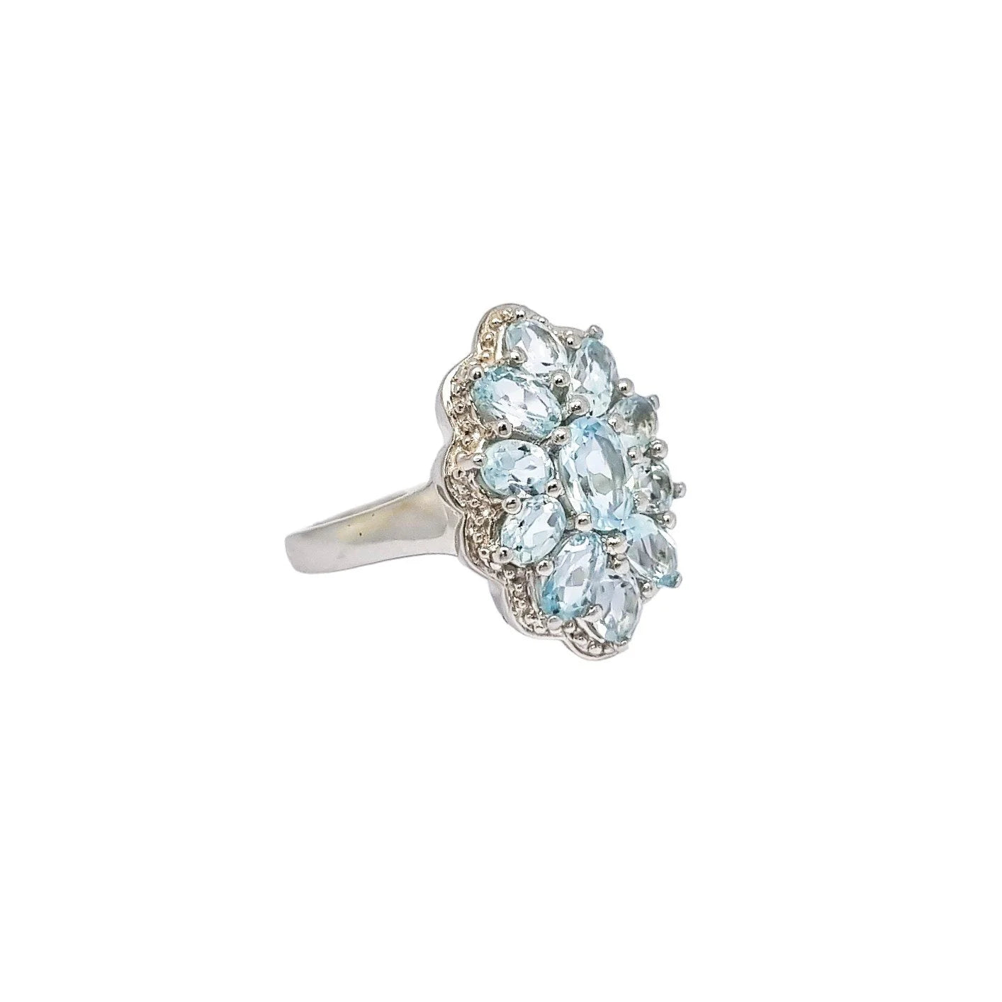 Vintage sky blue topaz sterling silver cocktail statement ring, size O ½