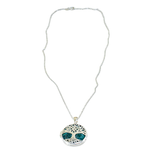 Sterling silver Tree of Life locket pendant necklace with green Chrysocolla stone