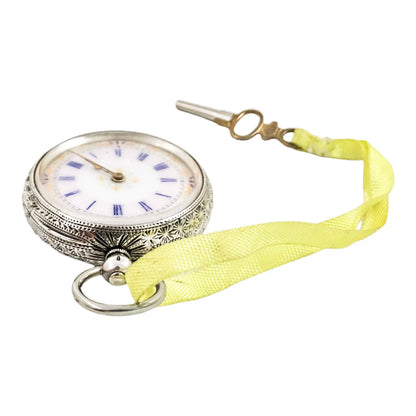 Working late 19th century Swiss 935 silver & enamel ladies pocket watch