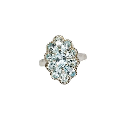 Vintage sky blue topaz sterling silver cocktail statement ring, size O ½