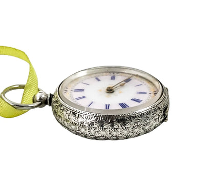 Working late 19th century Swiss 935 silver & enamel ladies pocket watch