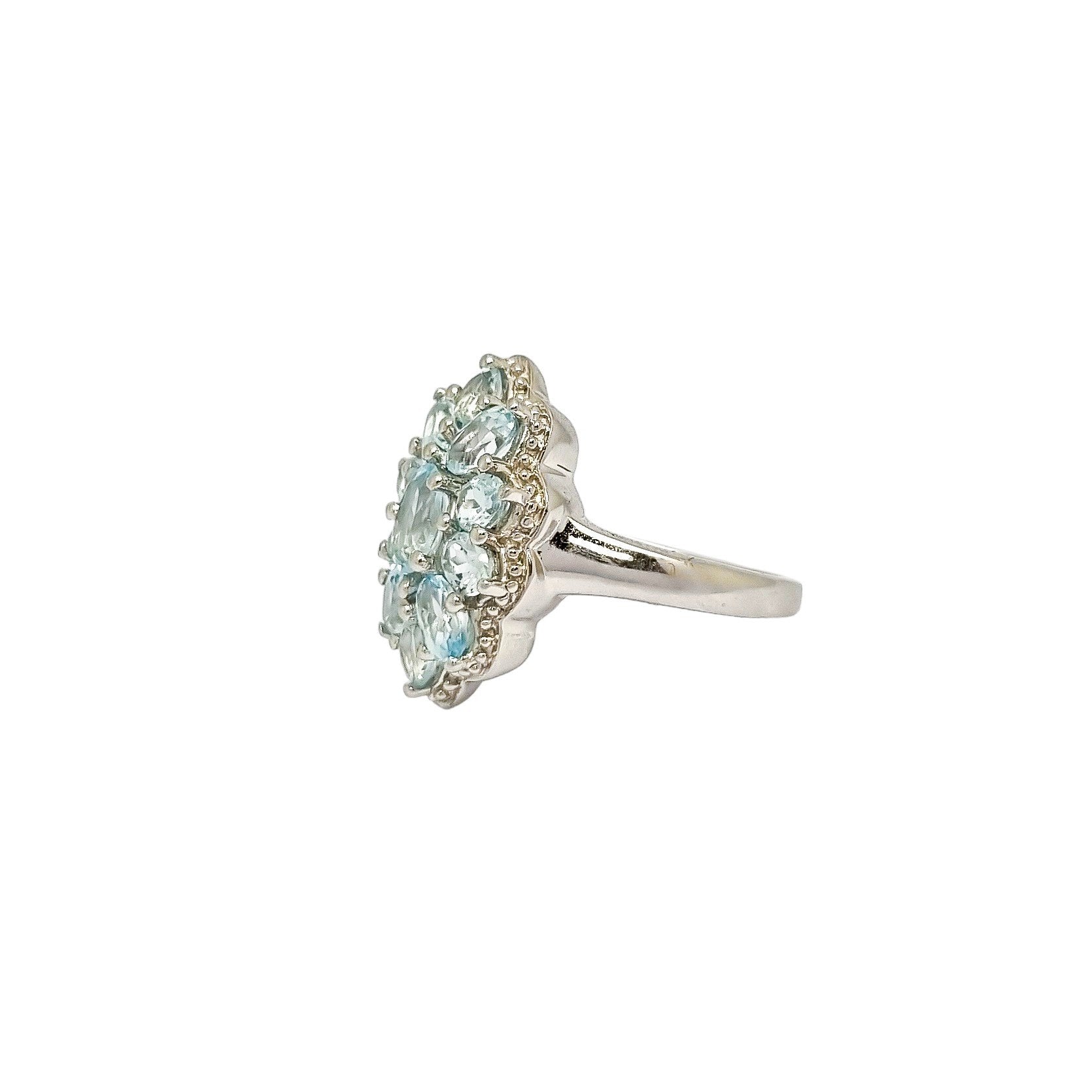 Vintage sky blue topaz sterling silver cocktail statement ring, size O ½