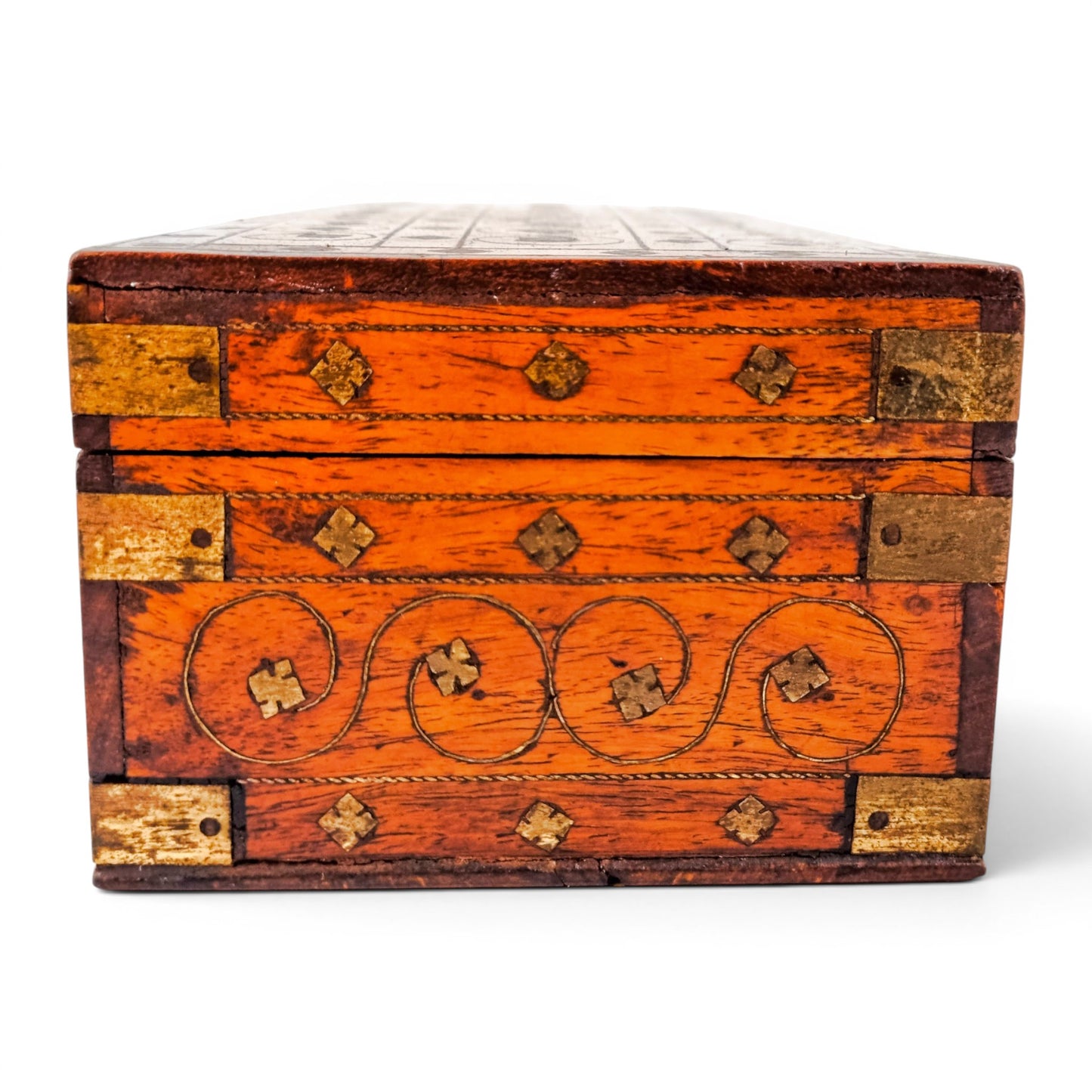 Victorian walnut piqué glove box with lock and key