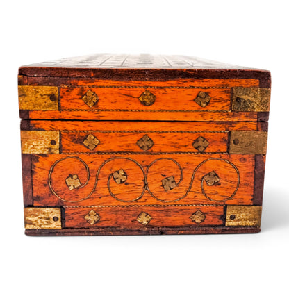 Victorian walnut piqué glove box with lock and key