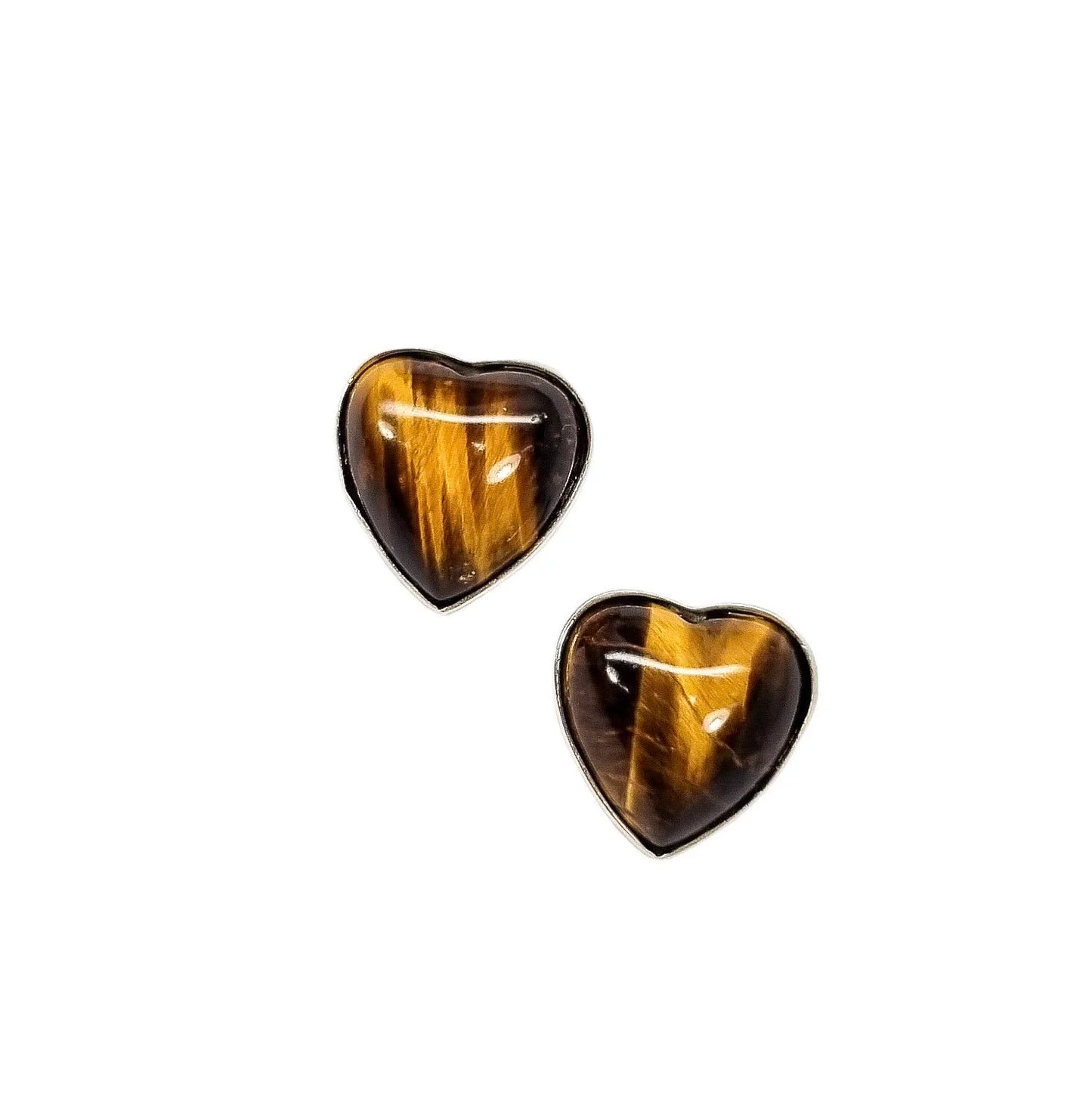 Tiger’s eye sterling silver heart-shaped stud earrings