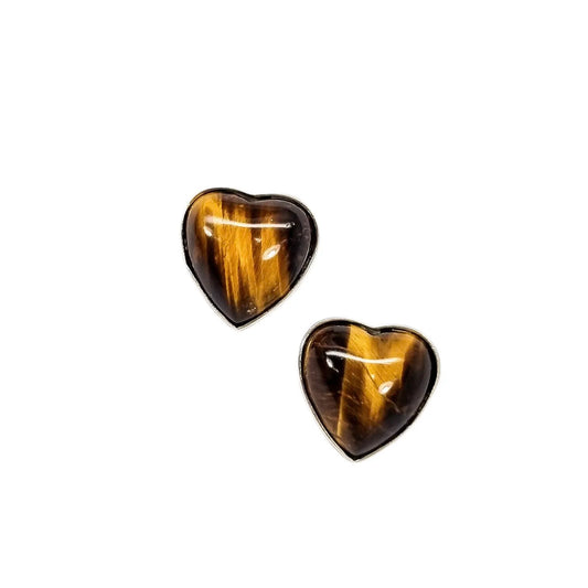 Tiger’s eye sterling silver heart-shaped stud earrings