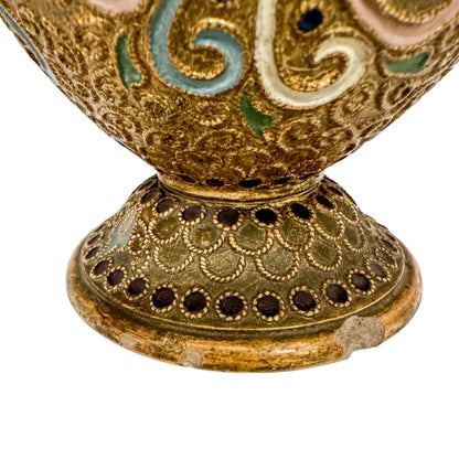 Victorian 1890's Wilhelm Schiller & Sohn twin-handled pottery vase in Islamic style