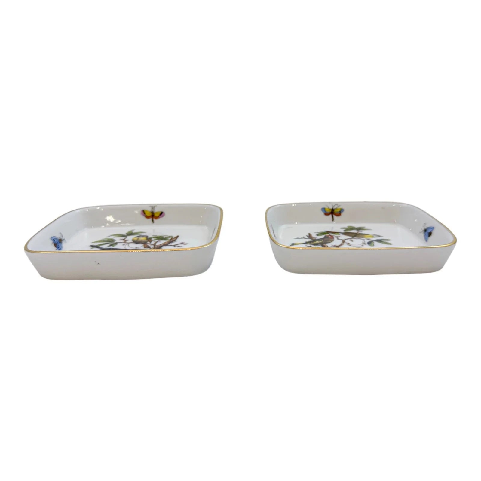 Vintage Hungarian Herend porcelain pair trinket / pin dish, Rotschild bird pattern