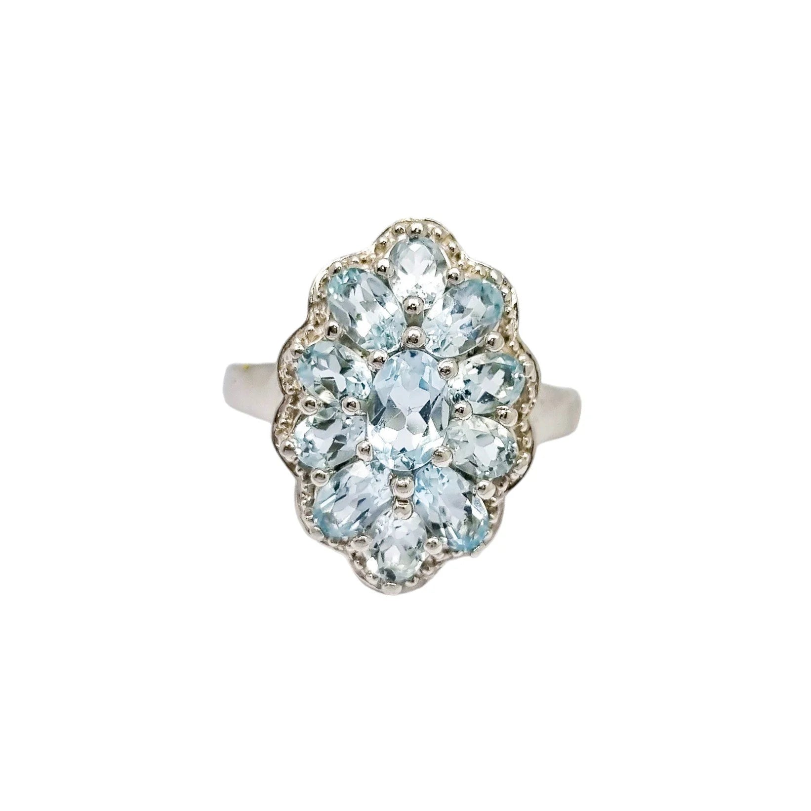 Vintage sky blue topaz sterling silver cocktail statement ring, size O ½