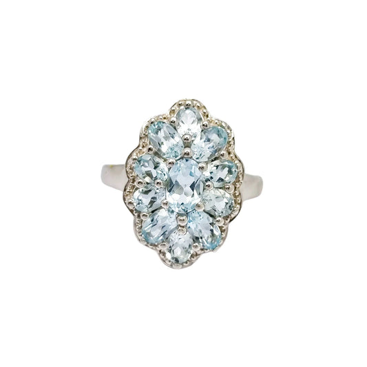 Vintage sky blue topaz sterling silver cocktail statement ring, size O ½