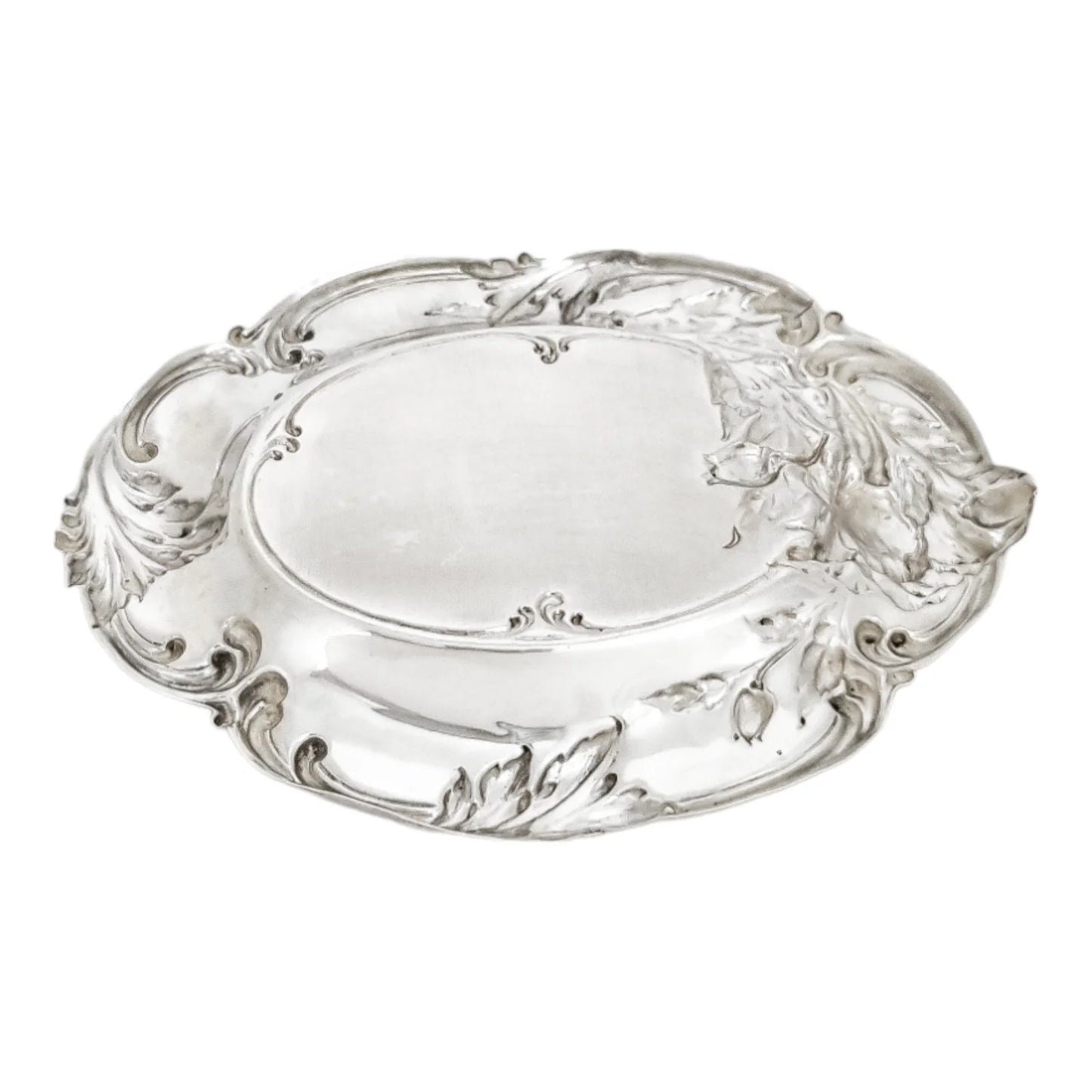 Edwardian sterling silver dressing table pin dish embossed with tulips and foliage