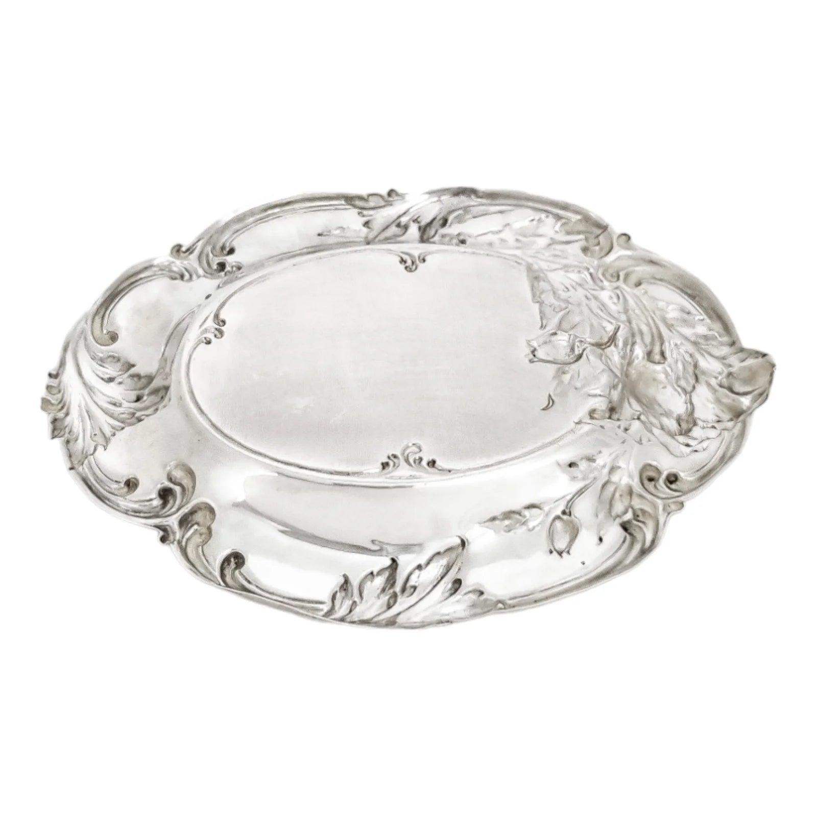 Edwardian sterling silver dressing table pin dish embossed with tulips and foliage