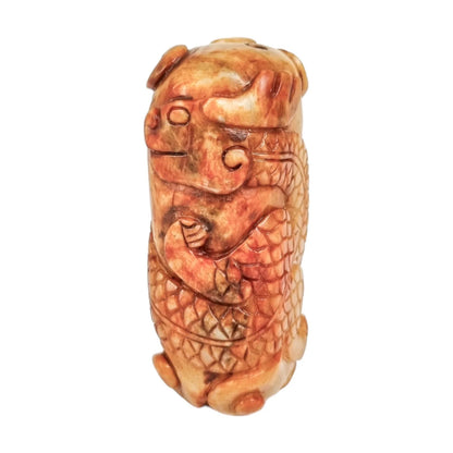 Qing dynasty beige russet jade amulet carving of coiling dragon