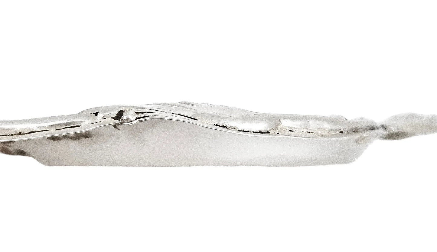 Edwardian sterling silver dressing table pin dish embossed with tulips and foliage