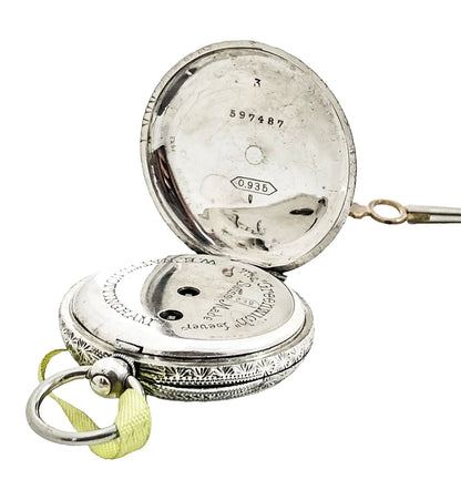 Working late 19th century Swiss 935 silver & enamel ladies pocket watch