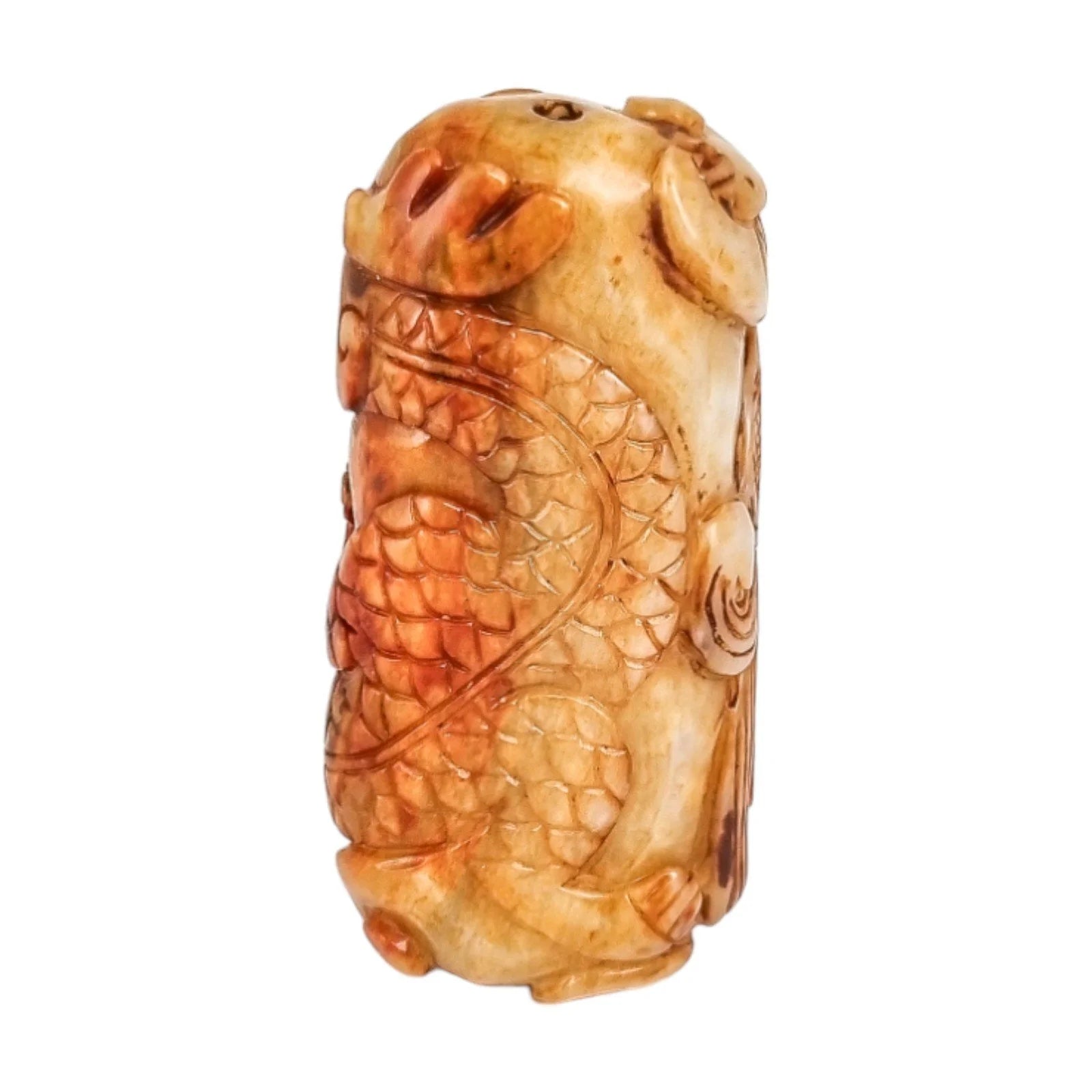 Qing dynasty beige russet jade amulet carving of coiling dragon