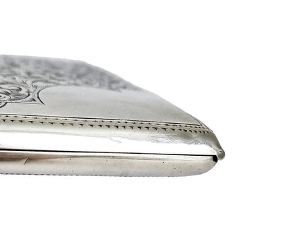 Victorian Chester sterling silver large silk concertina card case, engraved with scrolls