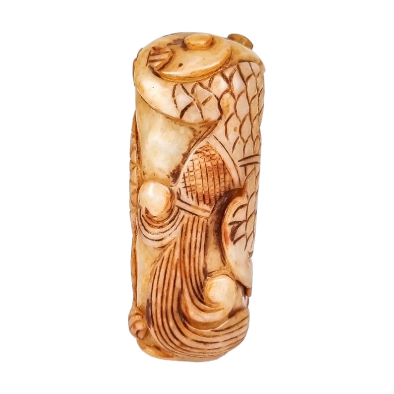 Qing dynasty beige russet jade amulet carving of coiling dragon