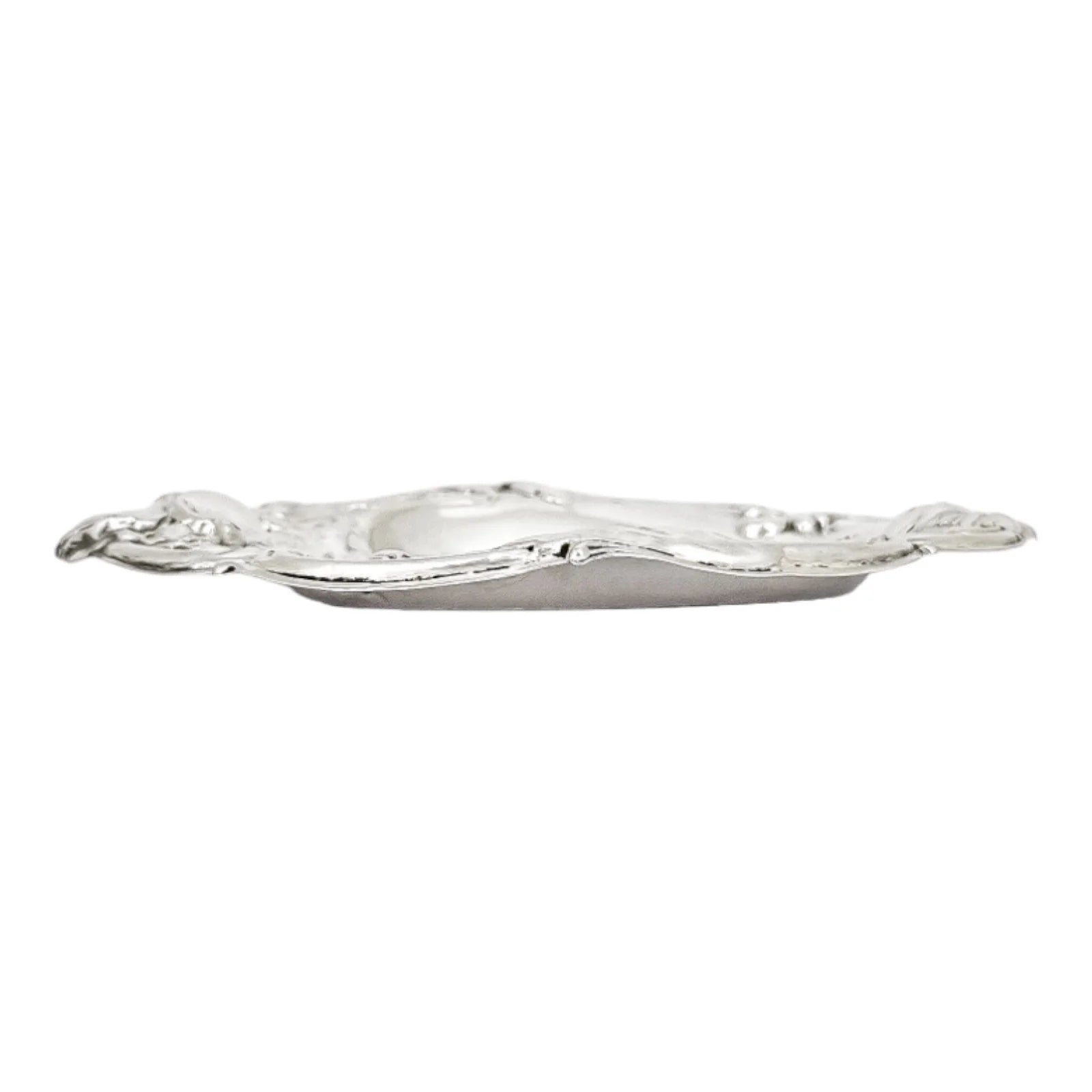 Edwardian sterling silver dressing table pin dish embossed with tulips and foliage