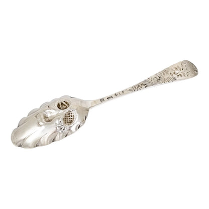 George II silver gilt berry spoon with Green Man mask