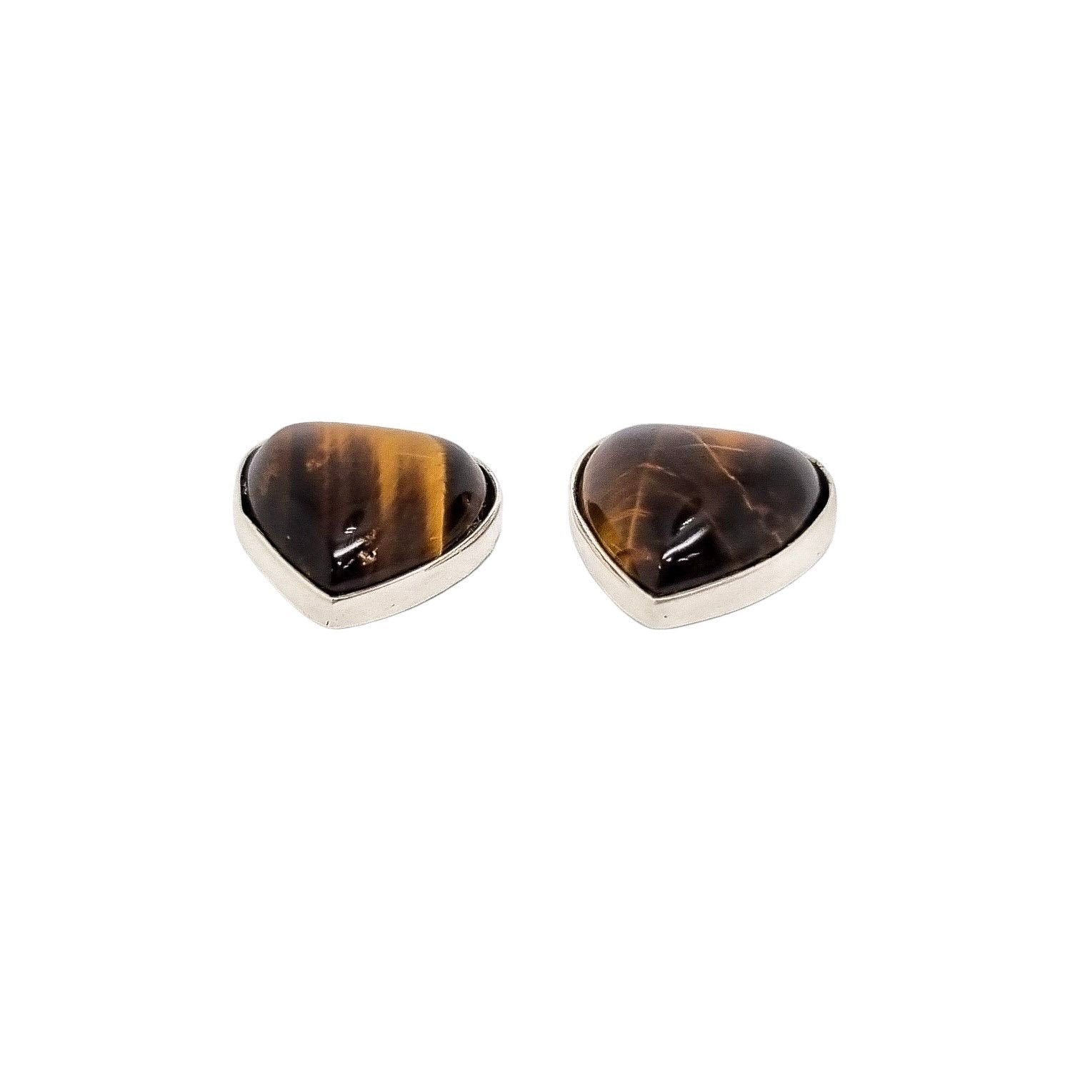 Tiger’s eye sterling silver heart-shaped stud earrings