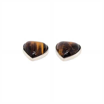 Tiger’s eye sterling silver heart-shaped stud earrings