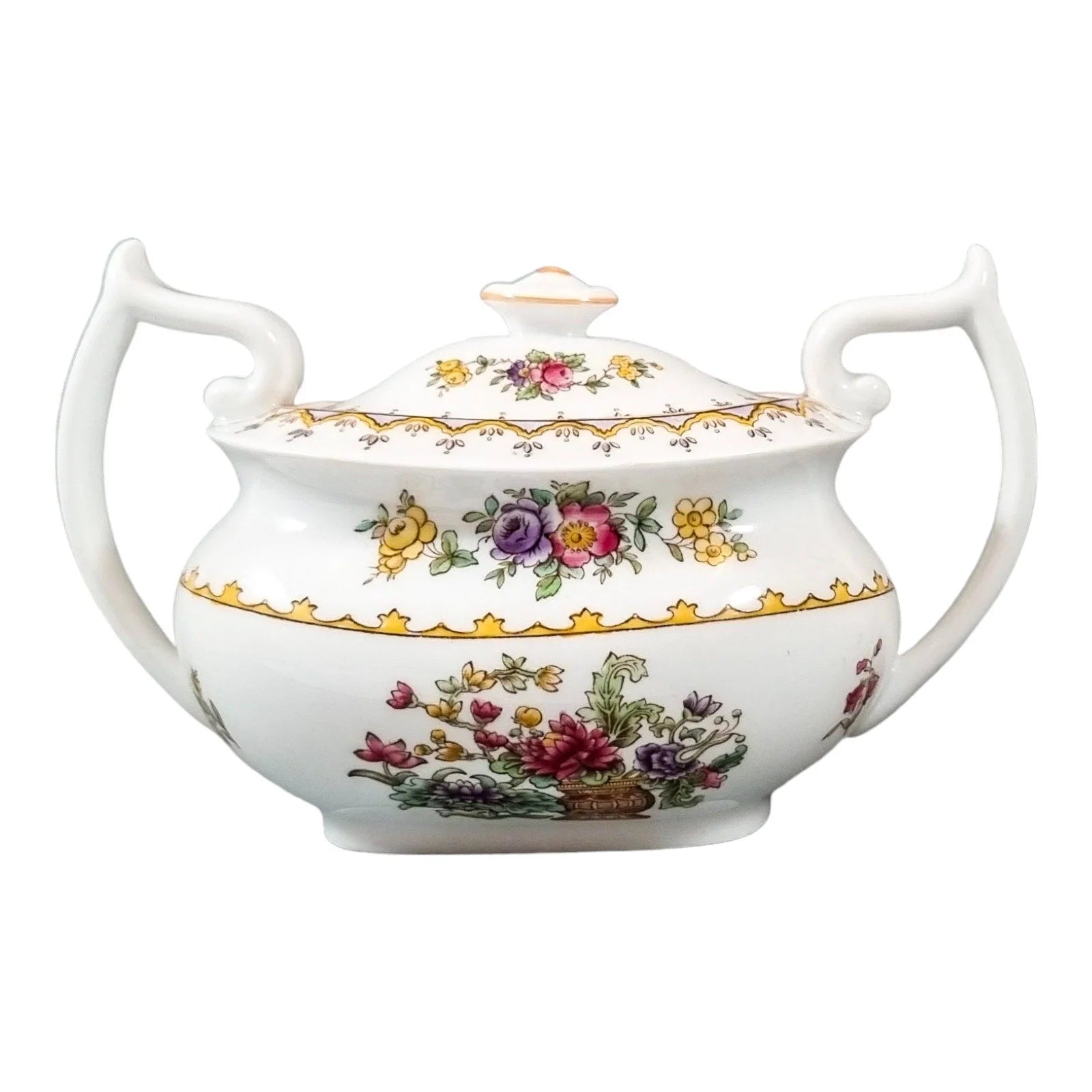 Spode bone china "Peplow" sugar bowl for Harrods, Chinoiserie flowers Rd. 568948