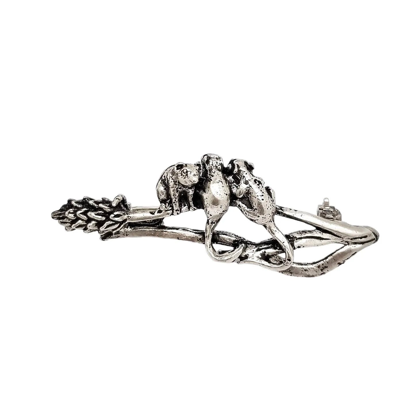 Vintage MASJ three mice on wheat stalk novelty bar brooch