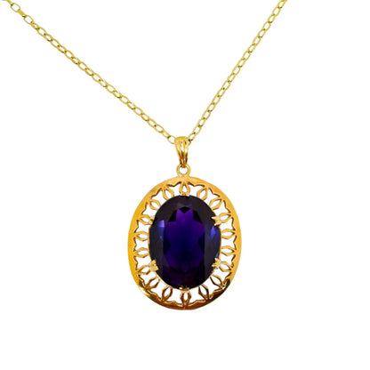 Vintage 9ct gold pendant necklace with 23ct colour-change sapphire, Romantic Revival design, 1970
