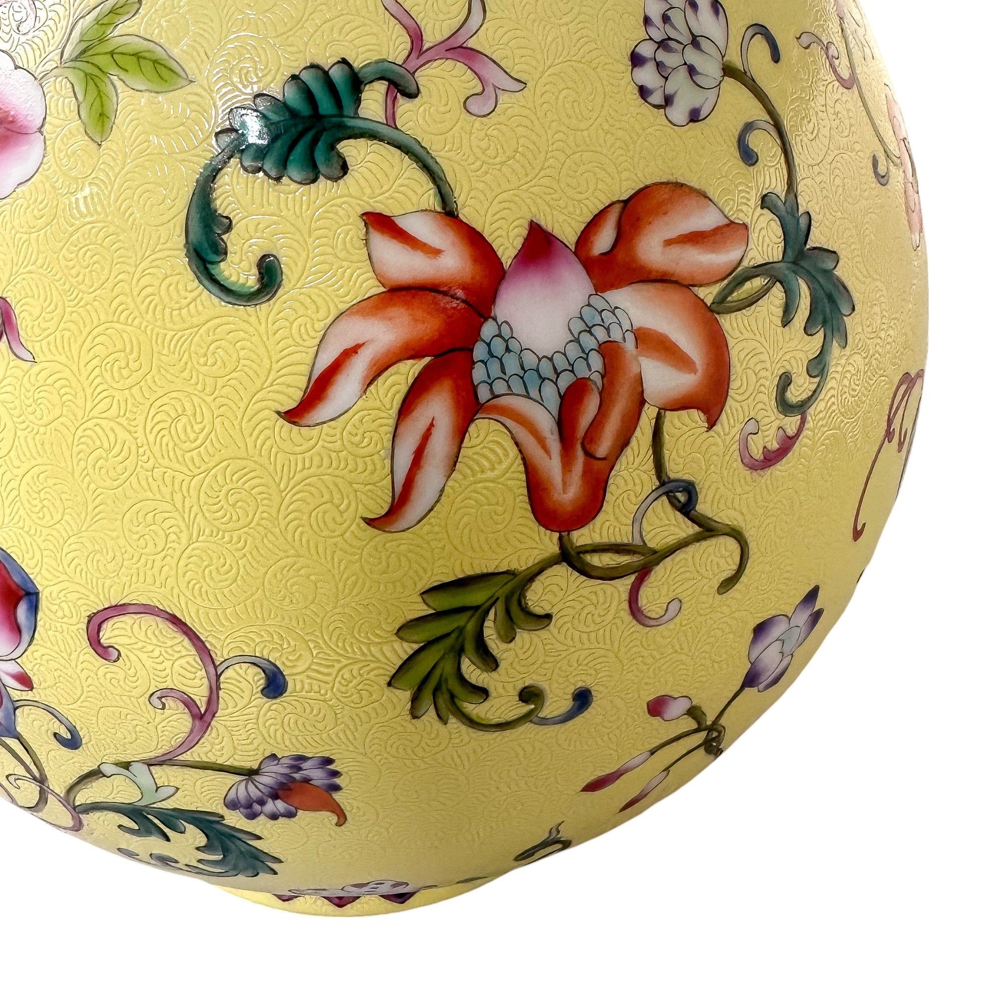 Chinese Guangxu yellow ground Yangcai floral Yuhuchunping porcelain vase in Qianlong style