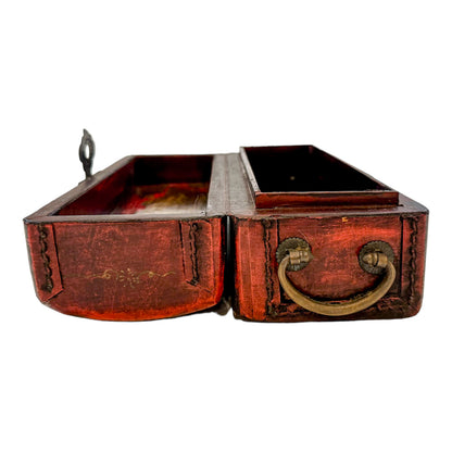 Qing Dynasty opium pillow box, phoenix decorated lid, scenes of erotica inside